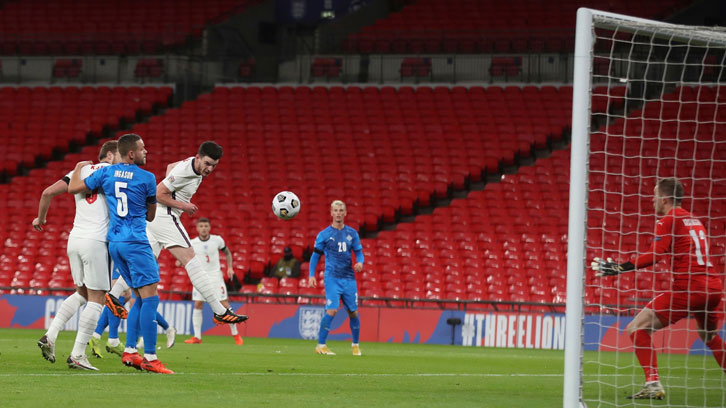 Declan Rice scored his first goal for England against Iceland on Wednesday