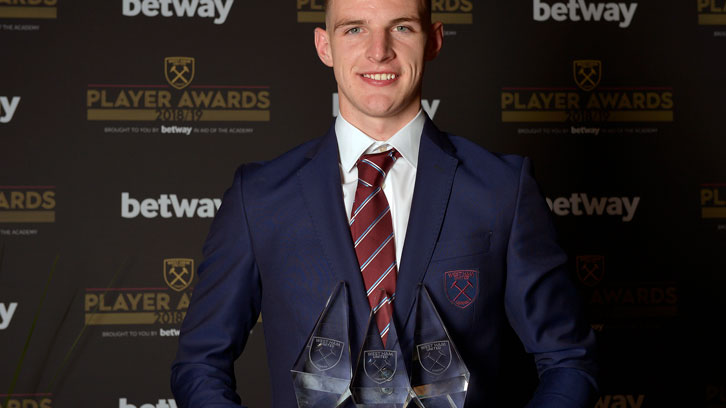 Declan Rice with his three awards