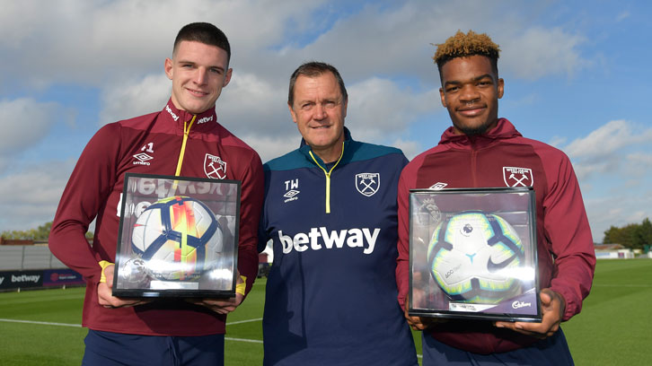 Declan Rice with Academy Director Terry Westley and Grady Diangana