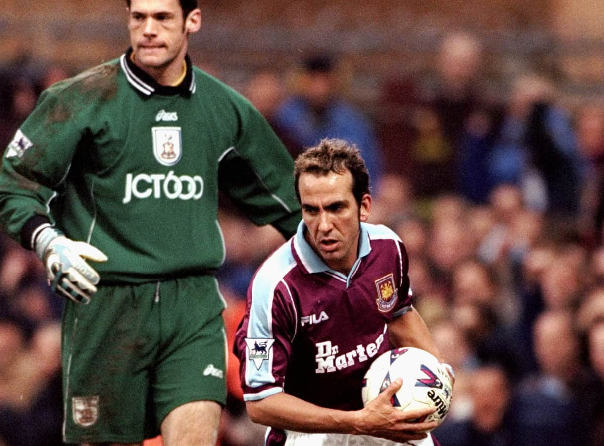 Paolo Di Canio retrieves the ball after scoring against Bradford