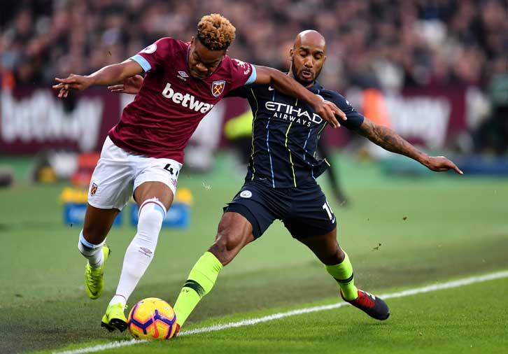 Grady Diangana takes on Fabian Delph