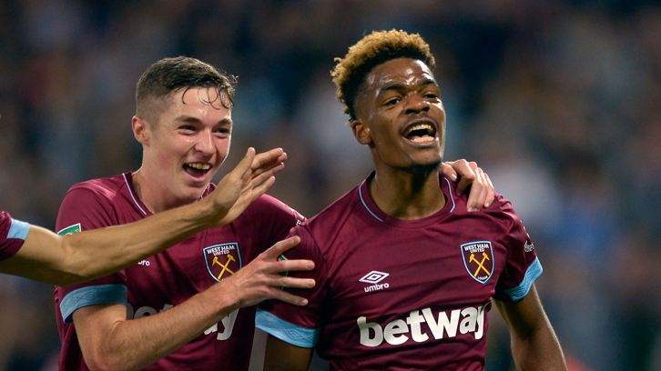 Grady Diangana celebrates his goal against Macclesfield