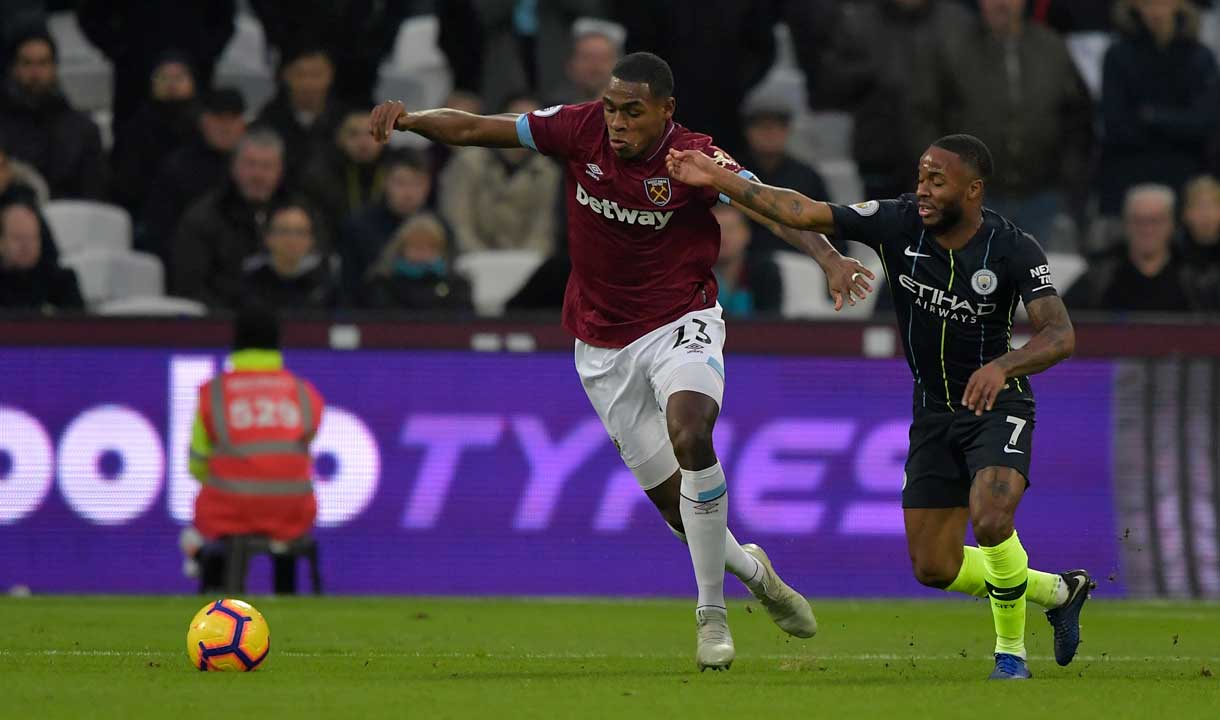 Issa Diop tracks Raheem Sterling