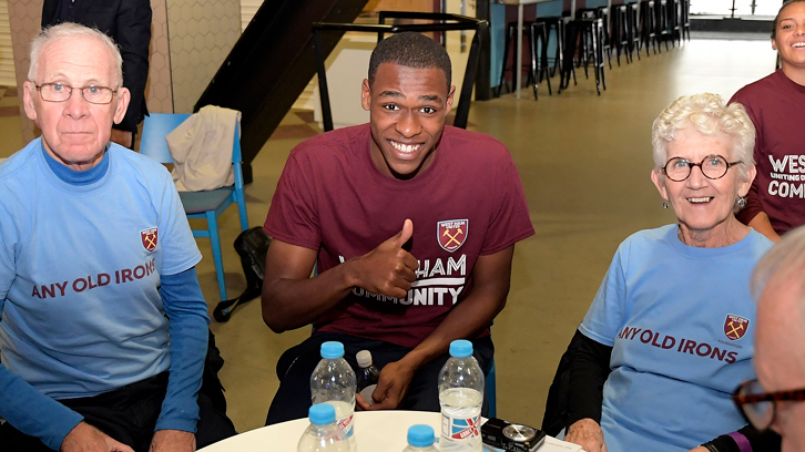 Issa Diop with members of the Any Old Irons club at the Players' Project launch