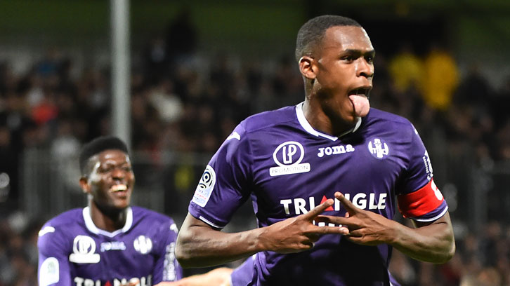 Issa Diop celebrates scoring the winning goal for Toulouse against Angers last season