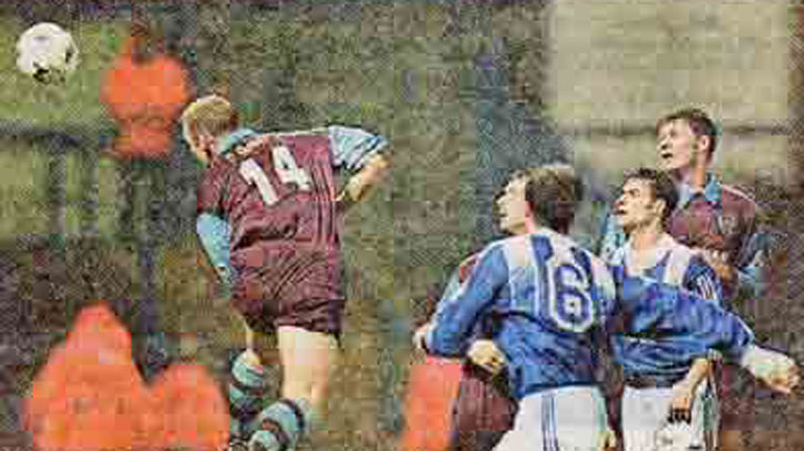 Iain Dowie scores his famous own-goal at Stockport in 1996