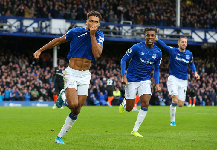 Dominic Calvert-Lewin celebrates scoring for Everton