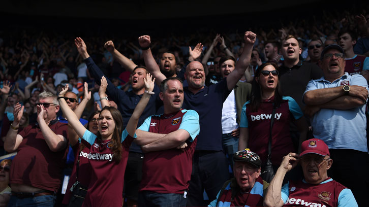 West Ham United supporters sing at Leicester City