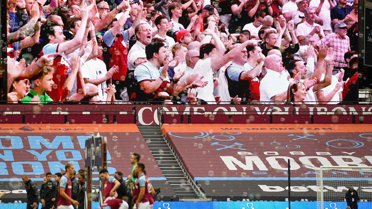 West Ham fans on the big screen at London Stadium