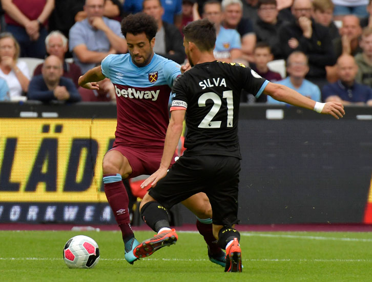 Felipe Anderson in action against Manchester City