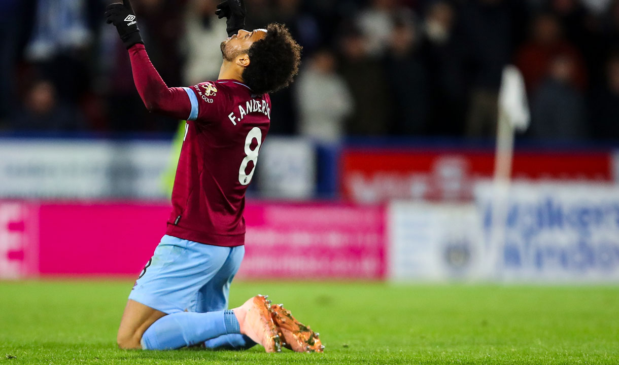 Felipe Anderson celebrates scoring at Huddersfield