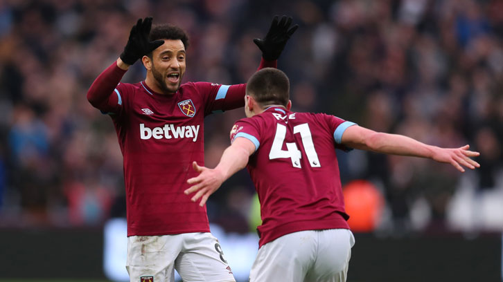 Felipe Anderson and Declan Rice celebrate