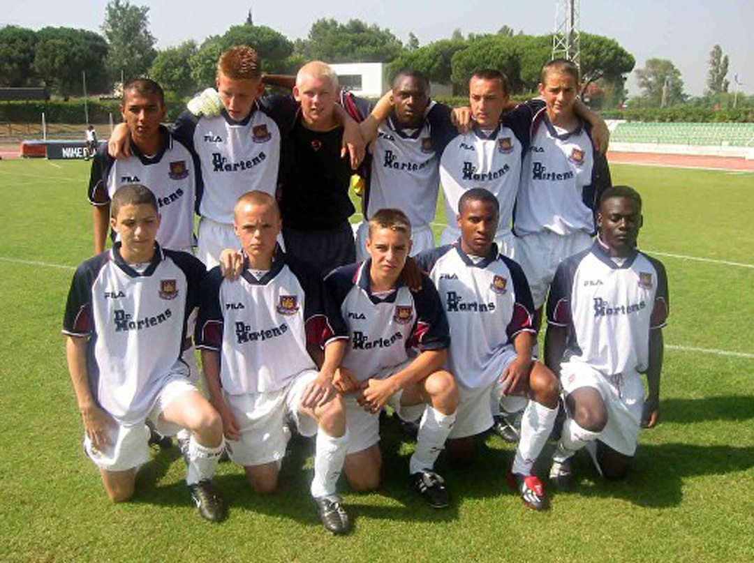 Fifteen-year-old Mark Noble (back row, second from right) lines up with his West Ham United teammates