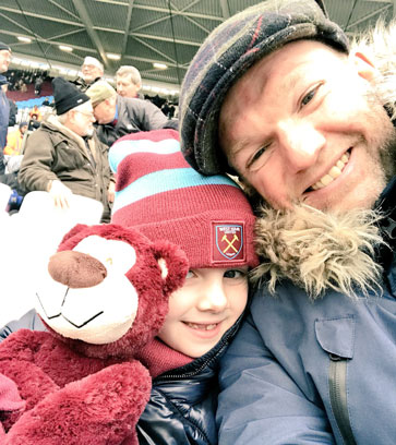 Finn with his daughter Emily at London Stadium for her first West Ham United match