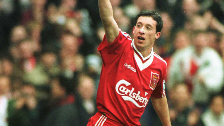 Robbie Fowler celebrates scoring for Liverpool