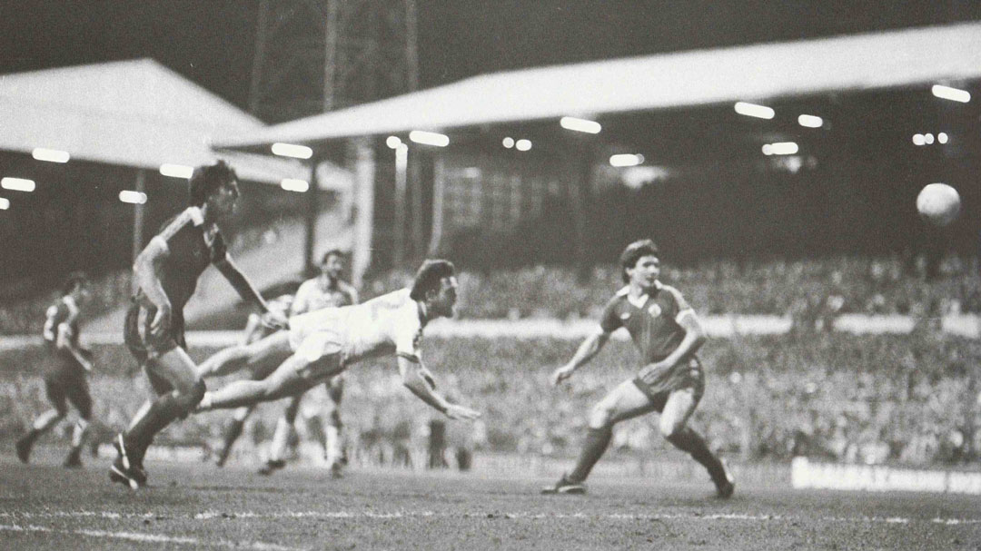 Frank Lampard Senior scores in the 1980 FA Cup semi-final against Everton