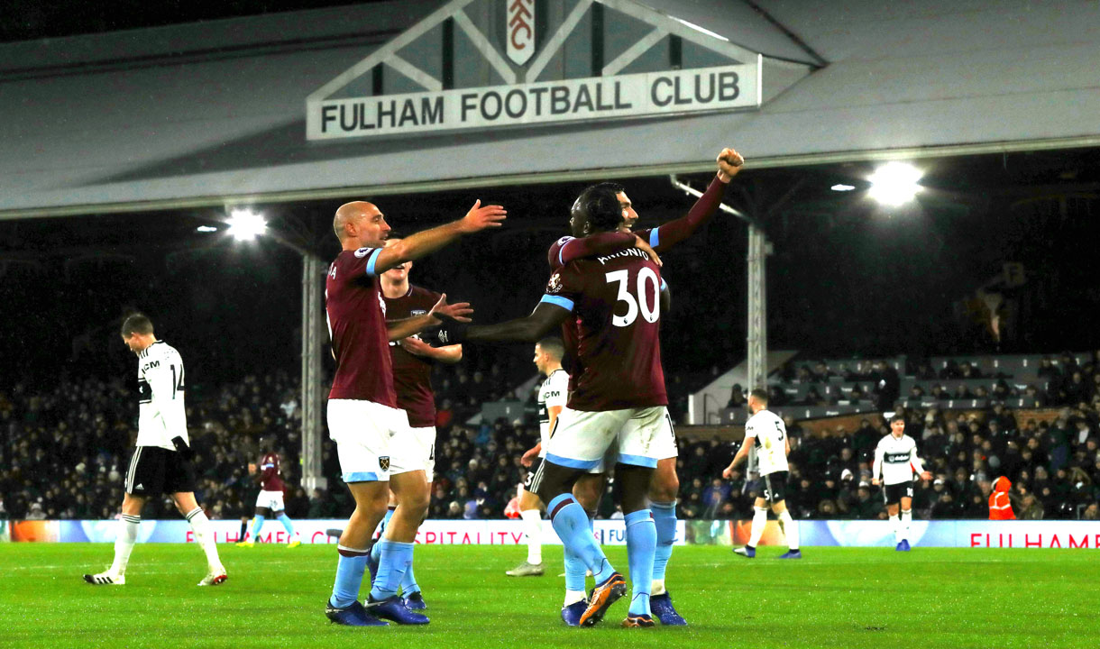 West Ham players celebrate at Fulham