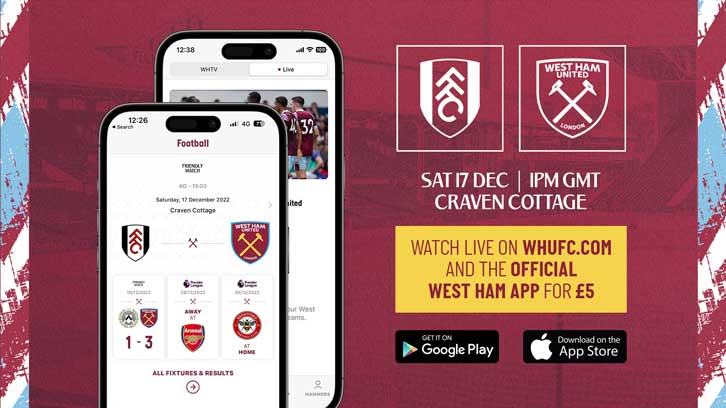 Fulham game to be streamed on West Ham TV!
