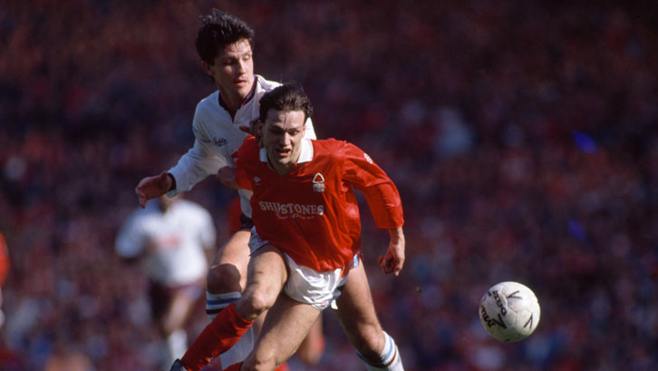 Tony Gale challenges Gary Crosby in the 1991 FA Cup semi-final