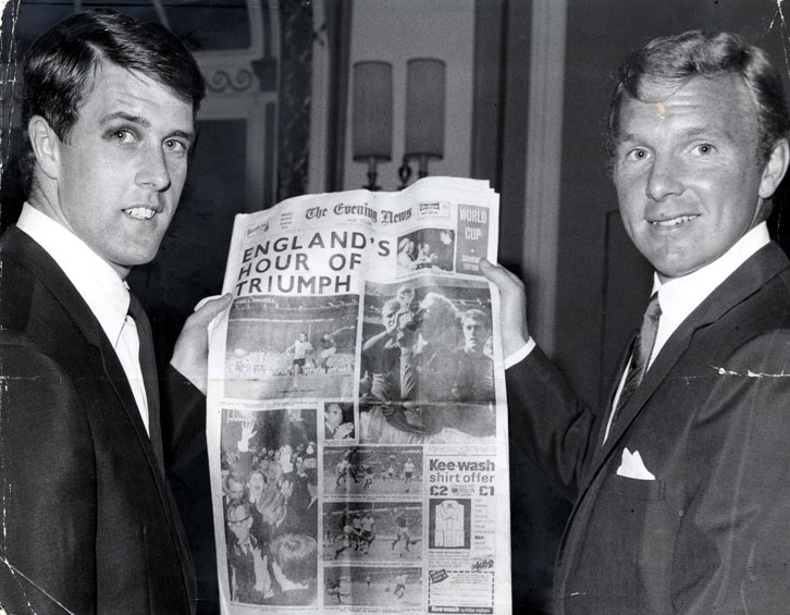 Geoff Hurst and Bobby Moore celebrate winning the World Cup