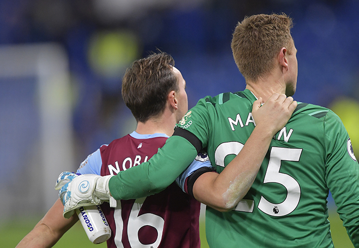 Mark Noble congratulates David Martin on his West Ham United debut