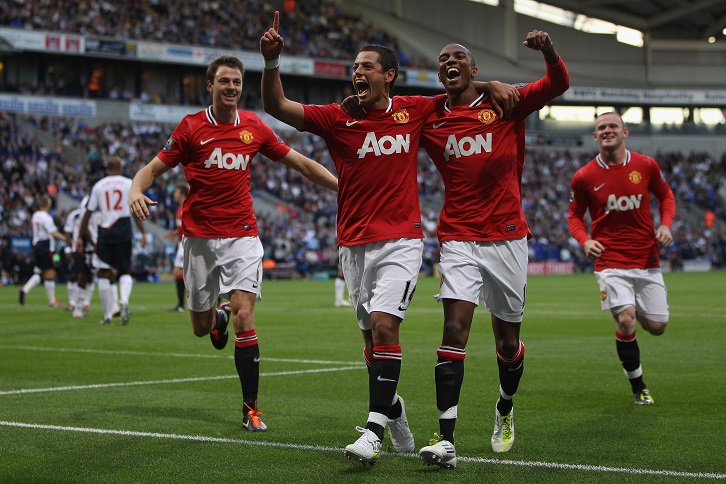 Chicharito and Jonny Evans (far left) were Manchester United teammates