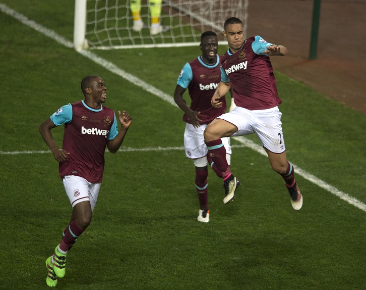 Winston Reid celebrates scoring the winner in the Final Game at the Boleyn Ground in May 2016