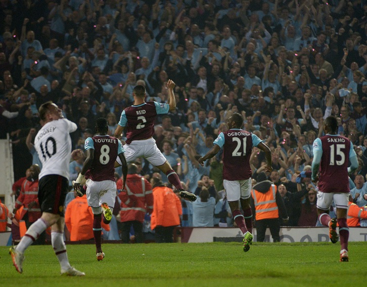 Winston Reid celebrates scoring the winner in the Final Game at the Boleyn Ground in May 2016