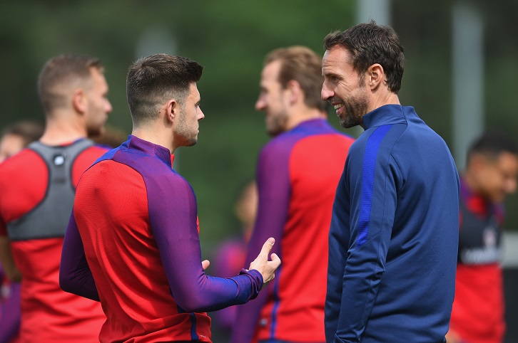Aaron Cresswell talks to England manager Gareth Southgate