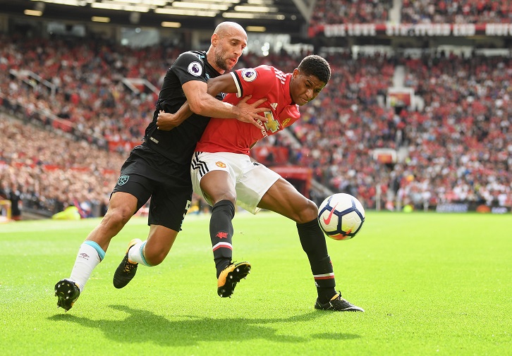 Pablo Zabaleta in action against Manchester United at Old Trafford on his debut