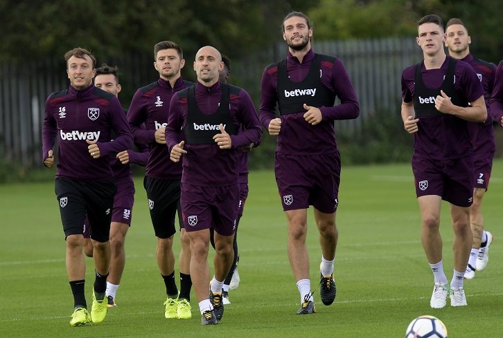 Pablo Zabaleta leads the Hammers in training at Rush Green