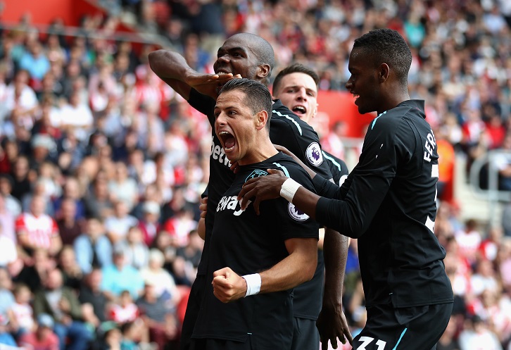 Chicharito celebrates scoring at Southampton in August