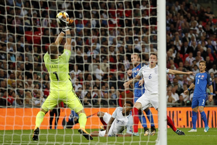 Joe Hart makes a fine save to deny Slovakia striker Adam Nemec