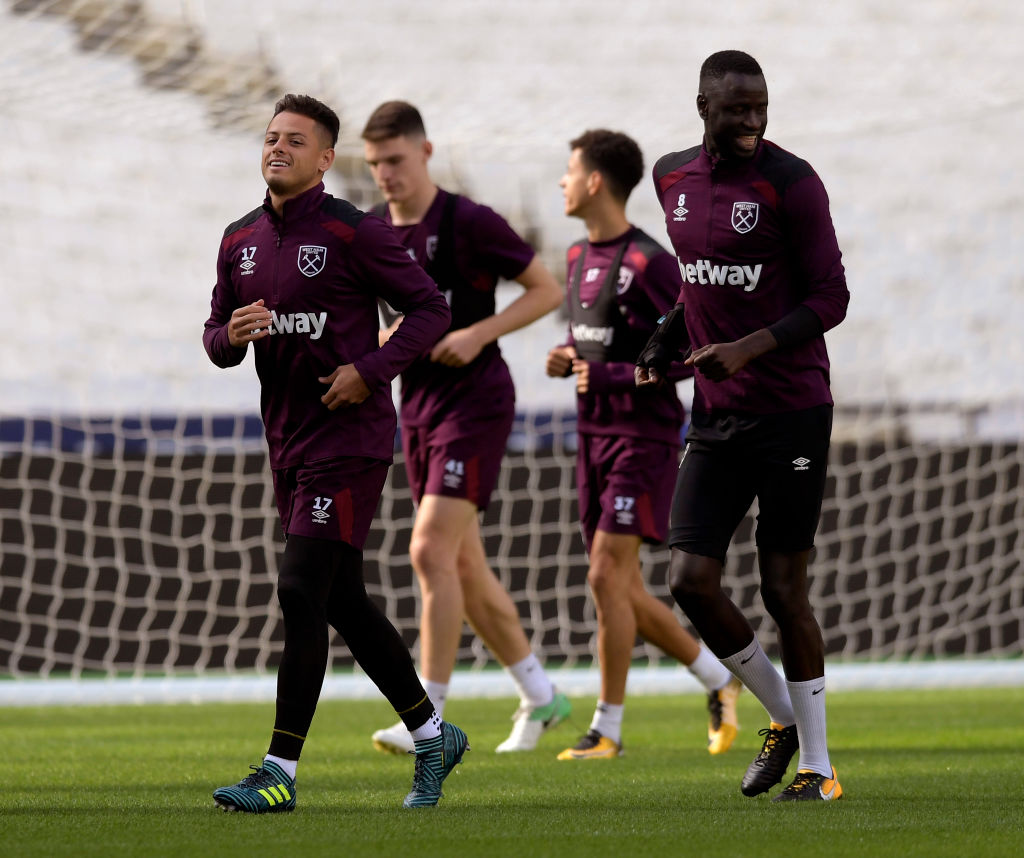 Chicharito training with West Ham United teammates