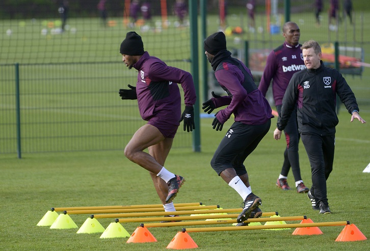 West Ham United players in training at Rush Green