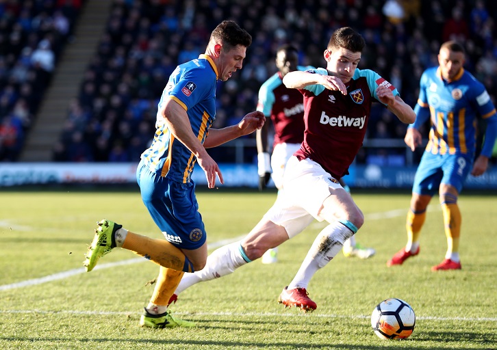 Declan Rice in action at Shrewsbury Town