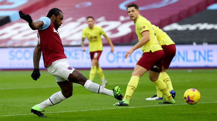 Michail Antonio scores against Burnley