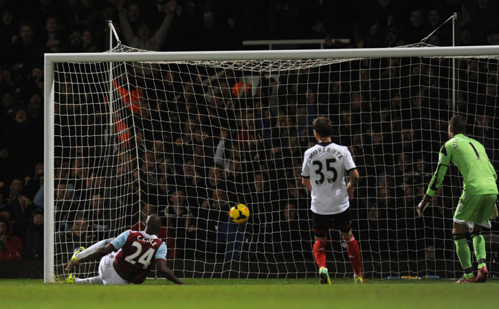 Carlton Cole slides in to score against Fulham