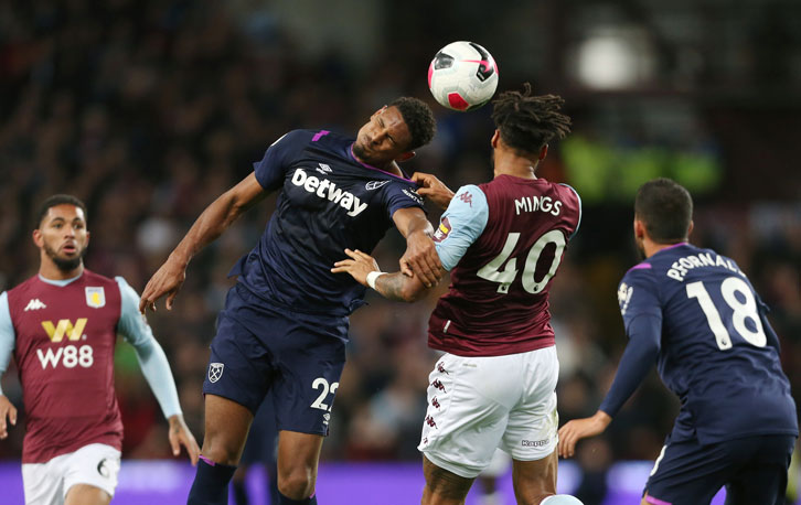 Sebastien Haller battles for the ball at Aston Villa