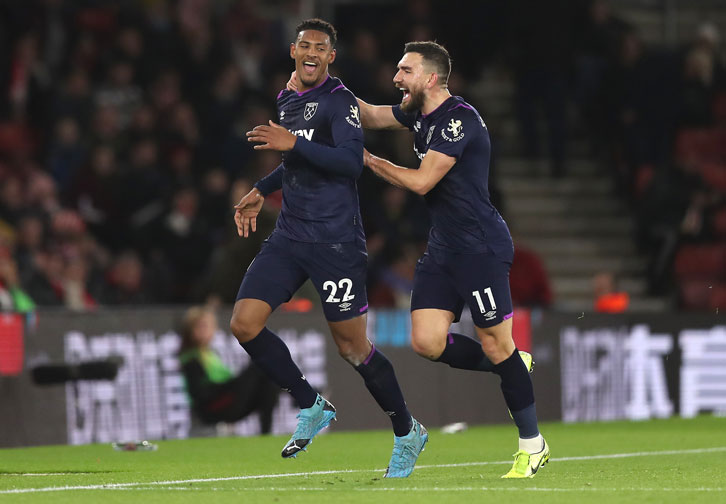 Sebastien Haller celebrates scoring at Southampton