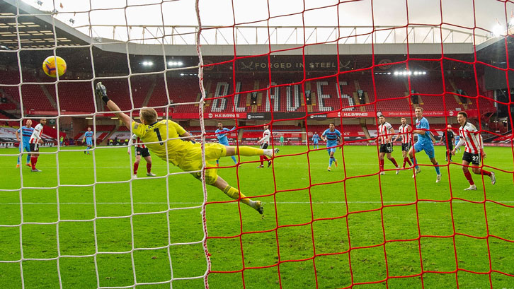 Seb Haller scores at Bramall Lane