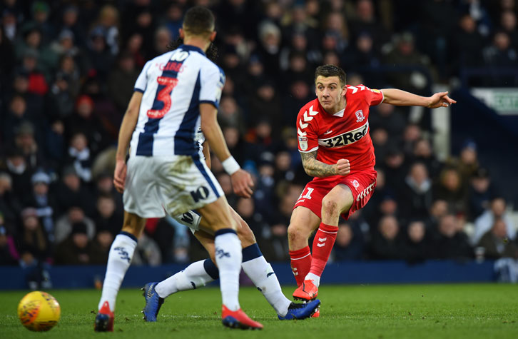 Jordan Hugill in action for Middlesbrough against West Brom