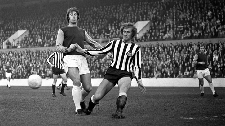 Geoff Hurst in action against Newcastle