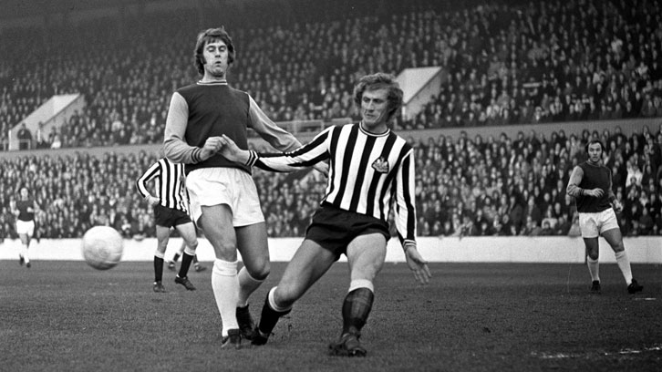 Geoff Hurst in action against Newcastle