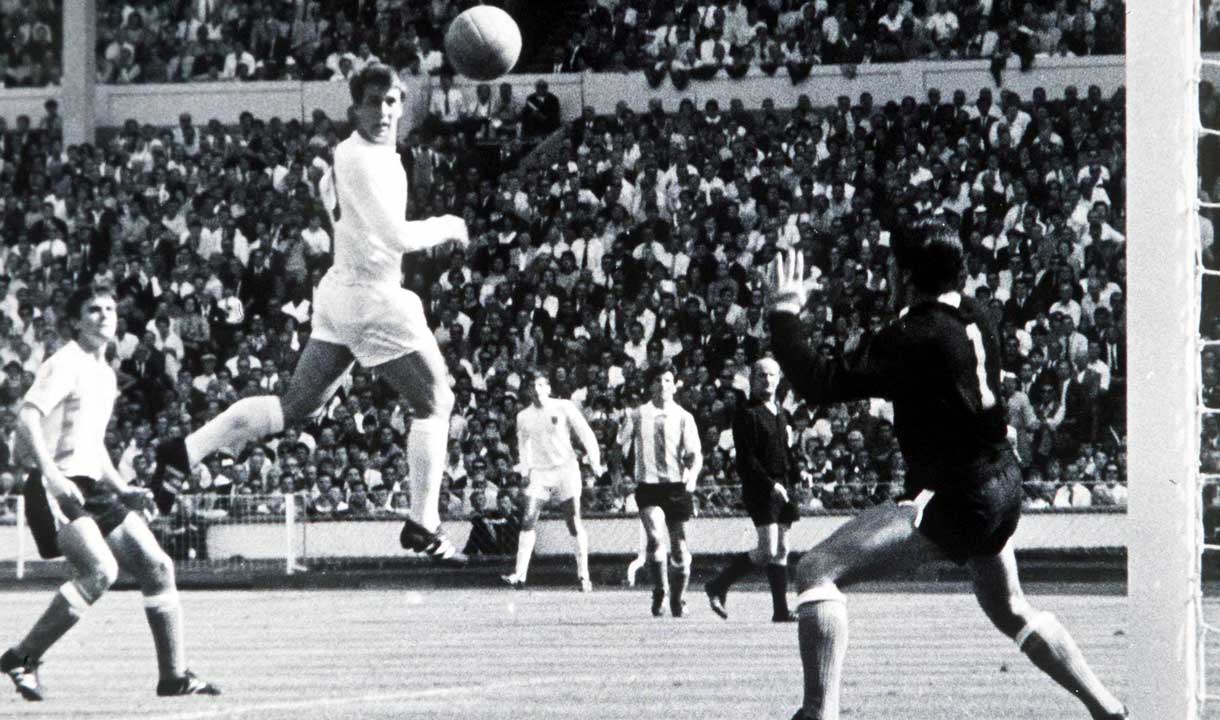 Geoff Hurst in action against Argentina in July 1966