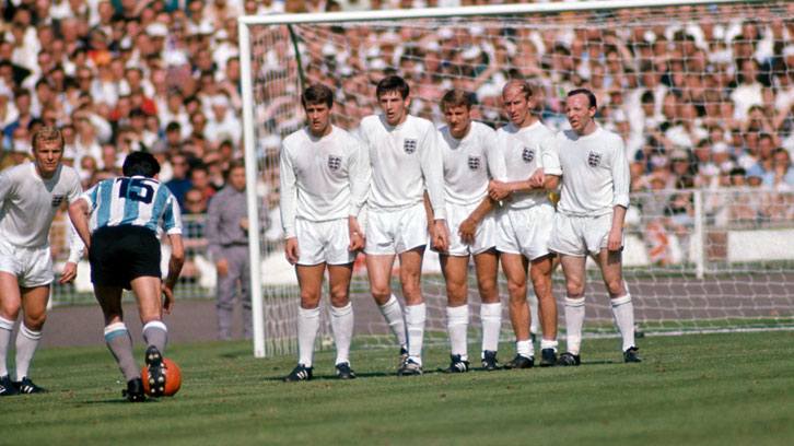 Geoff Hurst, Bobby Moore and Martin Peters in action against Argentina