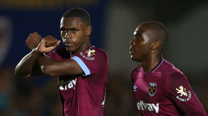 Issa Diop celebrates scoring at AFC Wimbledon