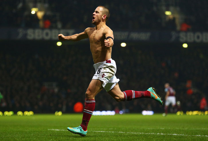 Joe Cole celebrates scoring for West Ham United at the Boleyn Ground