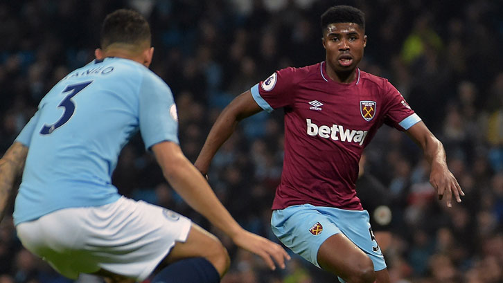 Ben Johnson takes on Manchester City full-back Danilo during his West Ham United debut