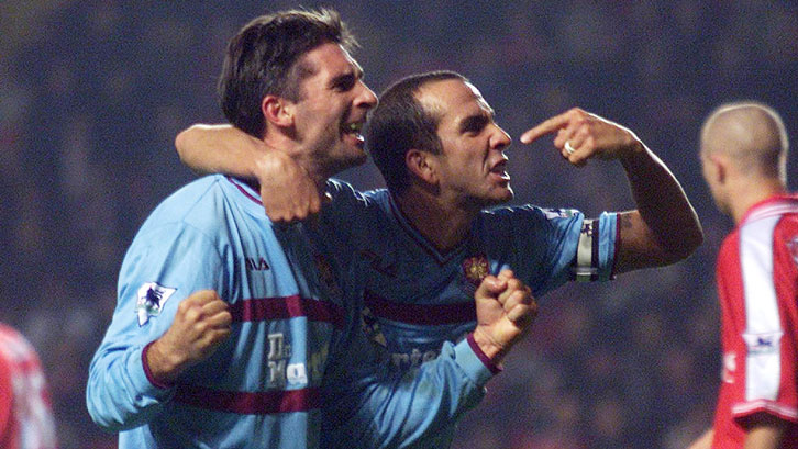 Paul Kitson (left) is the only man who has scored more than one Premier League hat-trick for the Hammers, while Paolo Di Canio (right) is the Club's all-time leading marksman